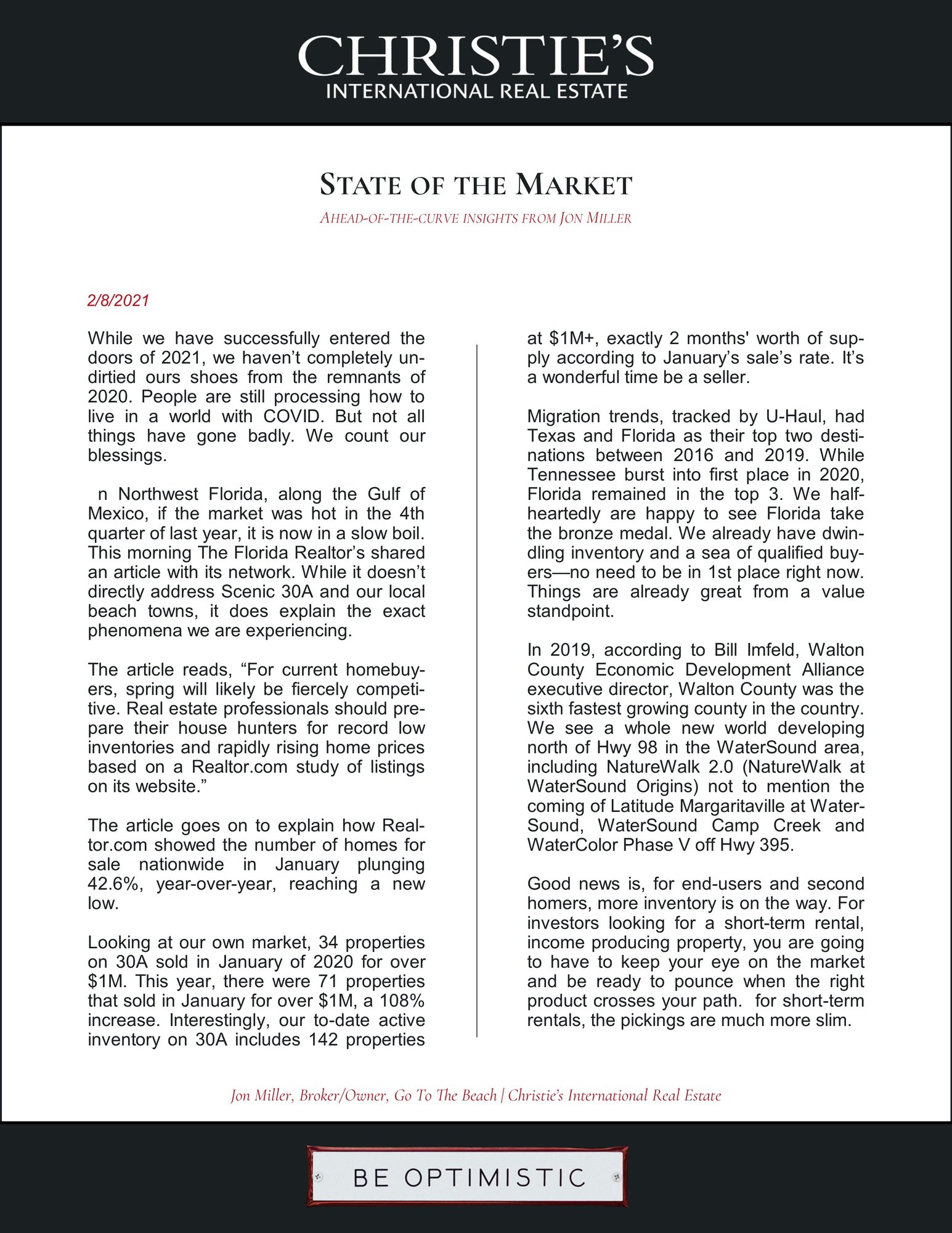 State of the Market Address for Scenic 30A, Investor's Club